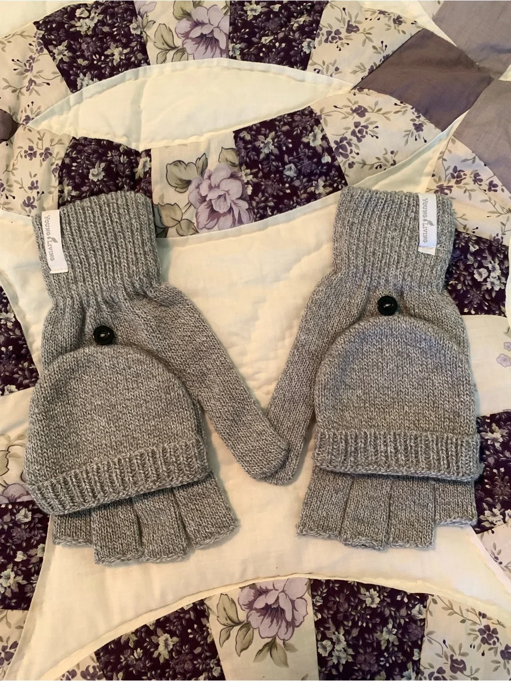 Unisex Gray Young Living brand Convertible Mittens - Cozy Fingerless Gloves